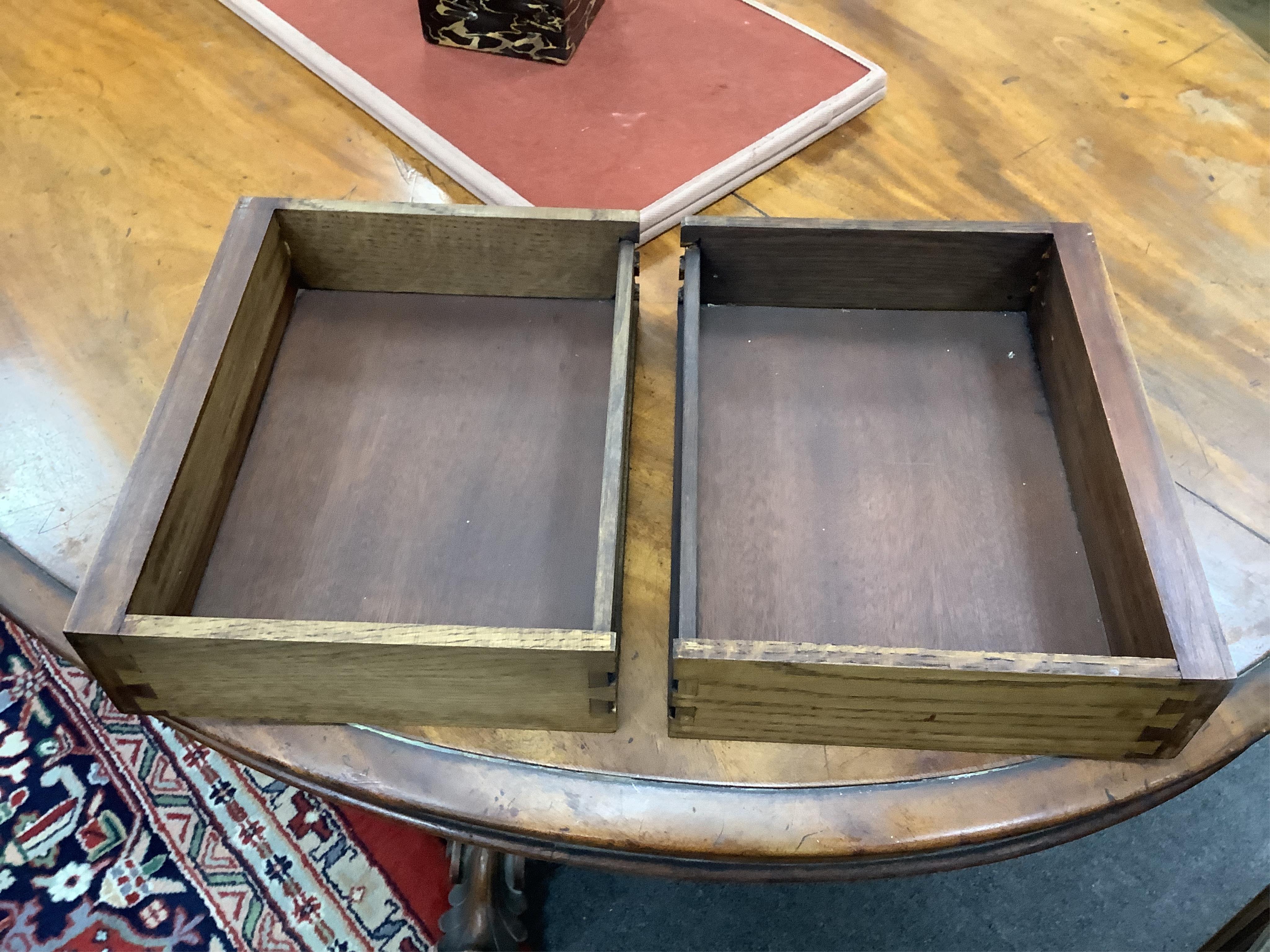 A pair of French brass mounted mahogany marble topped two drawer bedside chests, width 38cm, depth 30cm, height 68cm
